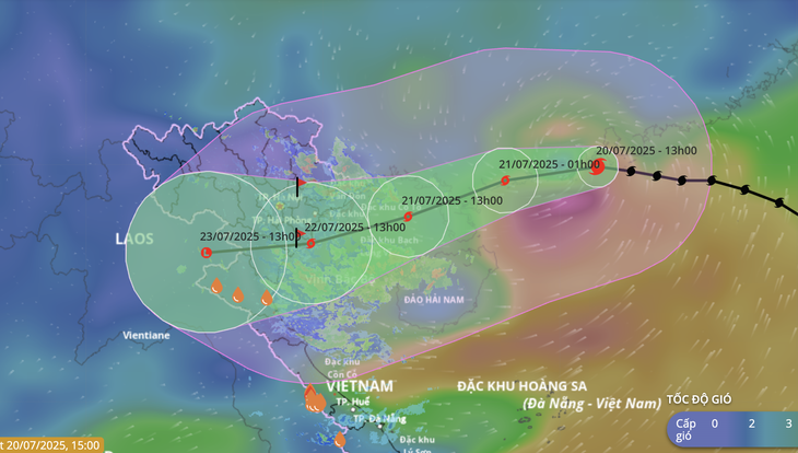 Dự báo vị trí và hướng di chuyển bão số 3 - Ảnh: VNDMS